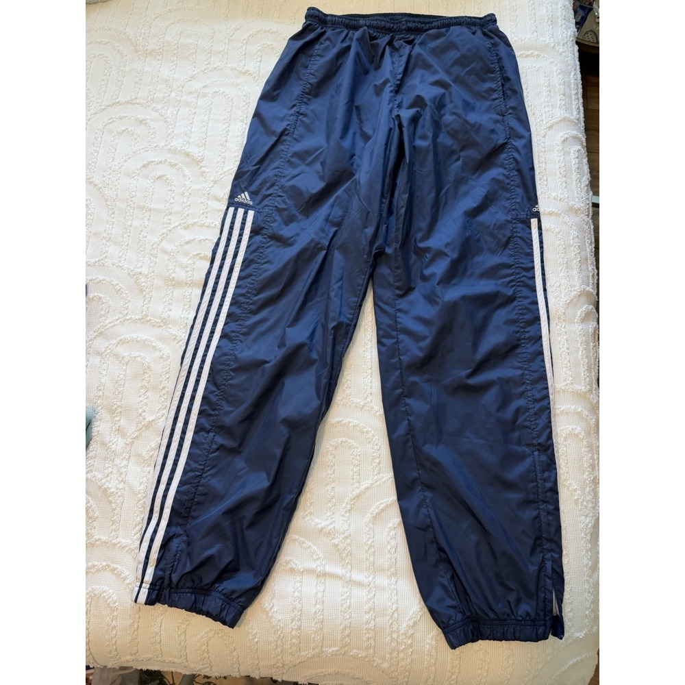 Adidas Track Pants Men Large Blue Excellent Nylon 90s Vintage Zip Cuffs Striped
